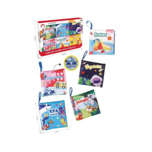 Kit de 6 libros de tela sensoriales para bebé: selva, animales marinos, frutas, transporte, espacio y formas
