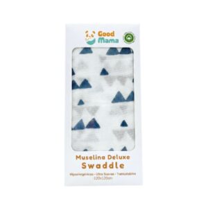 Muselina deluxe de bambú para bebé con estampado de triángulos y montañas azules - GoodMama