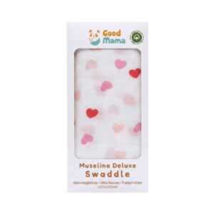 Muselina deluxe de bambú para bebé con estampado de corazones - GoodMama